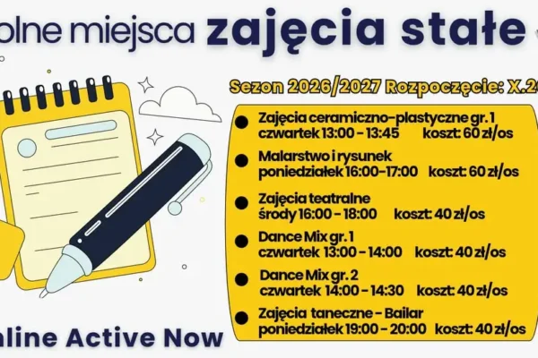 Wolne miejsca na zajęcia stałe w Gminnym Centrum Kultury w Dobroszycach