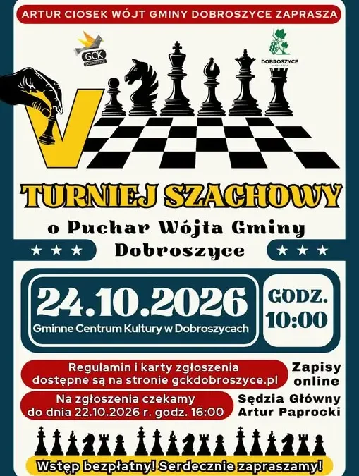 V Turniej Szachowy o Puchar Wójta Gminy Dobroszyce – zapisy trwają