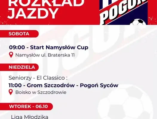 Weekendowy rozkład jazdy Pogoni Syców – sprawdź, gdzie grają!
