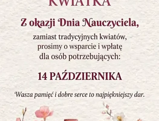 „Nadzieja zamiast kwiatka” – szkolna akcja charytatywna na Dzień Nauczyciela