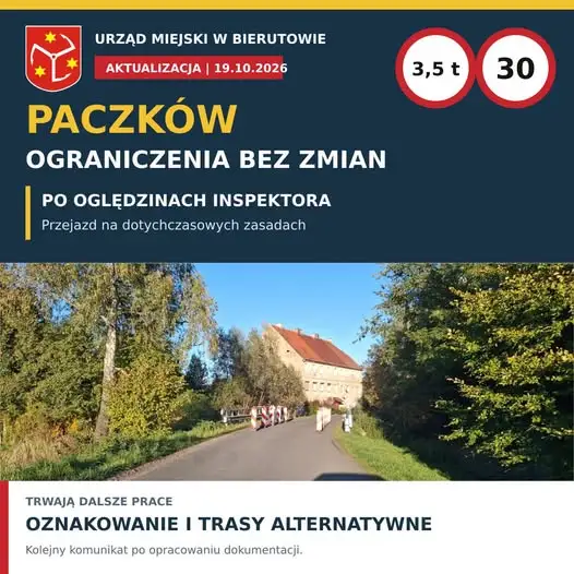Uszkodzony mostek w Paczkowie: utrzymane ograniczenia, trwają prace nad dokumentacją